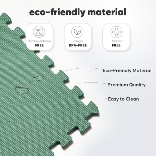 24 Pack Home Gym Mat, Puzzle Exercise Mat, EVA Interlocking Foam Floor Tiles for Home Workout Equipment and Kids' Play Areas - Blue, 24 in x 24 in x ½ in - (Green, 24 Pack(96 SQ FT))