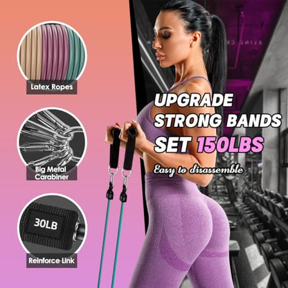 WHATAFIT Resistance Bands, Exercise Bands, Workout Bands with Handles, Door Anchor and Ankle Straps, 5 Resistance Levels Fitness Bands for Strength Training, Physical Therapy, and Home Gym Equipment