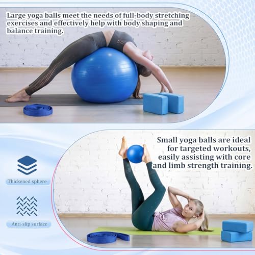Pilates Set with 2 Yoga Exercise Balls (25.6”&9.8”), Yoga Block, Stretch Strap & Foot Pump, Stability Fitness Ball Kit for Home Gym Equipment Workout Pregnancy Physical Therapy