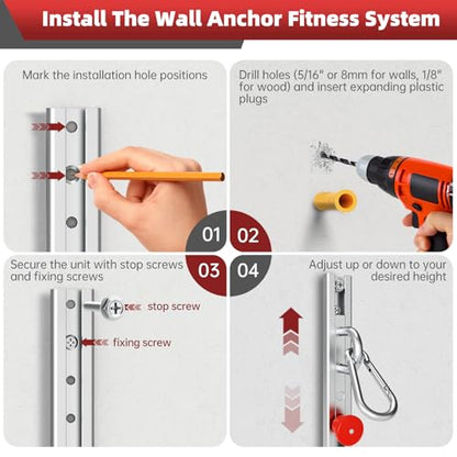 Adjustable Resistance Band Wall Mount System(2PCS),Home Gym Dedicated Resistance Band Wall Anchor, Ideal for Strength Training, Physical Therapy & Rehab Training
