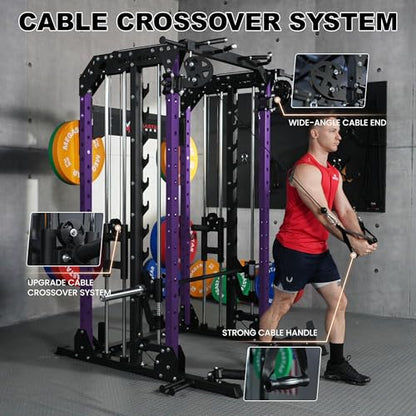 Smith Machine, 2600LBS Squat Rack, 7-in-1 Home Gym Cage with Adjustable Safety Bars, Pull-Up & LAT Pulldown - color: Purple, size: P107 Only Smith Machine