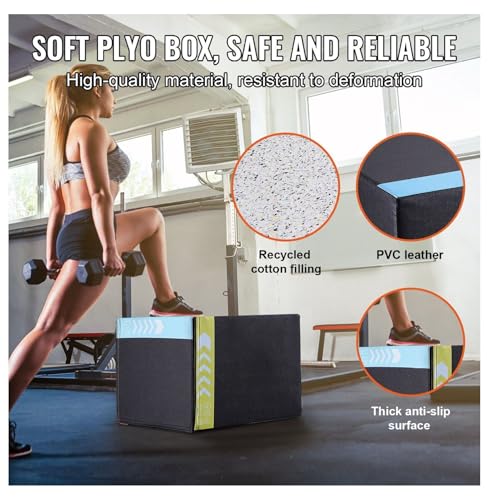 Plyometric Jump Box 3-in-1, 16/14/12 Inch, Cotton Plyo Box for Fitness, Agility Training, Step-Up Platform, Home Gym, Black