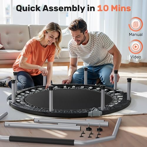 BCAN SP2 40/48" Foldable Mini Trampoline Max Load 330lbs/440lbs, Fitness Rebounder with Adjustable Foam Handle, Exercise Trampoline for Adults Indoor/Garden Workout | FED Fitness