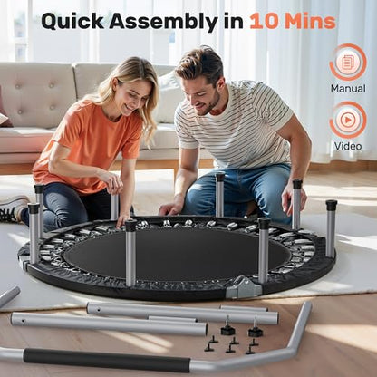 BCAN SP2 40/48" Foldable Mini Trampoline Max Load 330lbs/440lbs, Fitness Rebounder with Adjustable Foam Handle, Exercise Trampoline for Adults Indoor/Garden Workout | FED Fitness