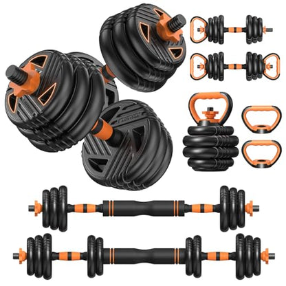 Adjustable Dumbbell Set, 33/44/66/88lbs Free Weights Set with Connector, 5 in 1 Weights Dumbbells Set Used as Barbell, Kettlebells, Push up Stand, Weight Plate, Exercise & Fitness Equipment for Home Gym Workout