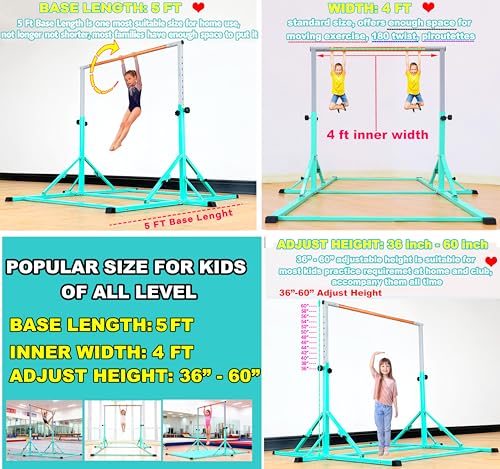 Gymnastic Bar For Kid and Teenage of 3-25, 5Ft/8 FT Base Length 4Ft Width 5Ft Adjust Height, Gymnastic Kip Bar For Gymnast, Gymnastic Training Equipment For Professional Training Home Club Use