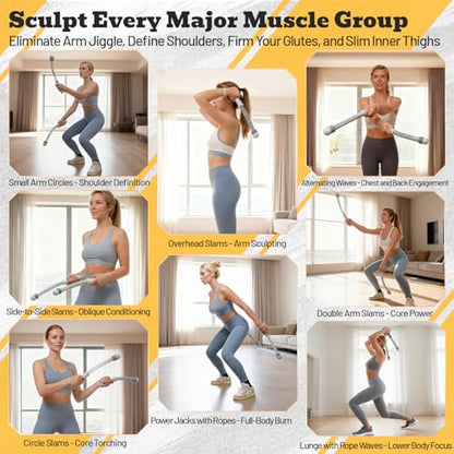 Ropeless Battle Ropes with Adjustable Weights, Easy-to-Carry Silent Fitness Tool for Total-Body Sculpting, Cardio & Fat Burn, Home Gym Strength Equipment for Core, Arms and Glutes - Grey - size: Grey