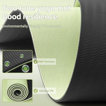 PAIDU Yoga Mat 8mm TPE Non‑Slip Fitness Mat with Strap for Home Workouts - color: Green&Black
