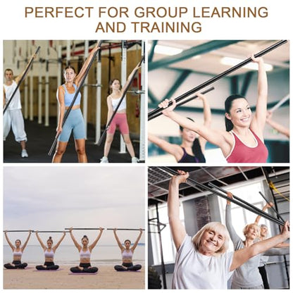 6 Set 5ft Yoga Stick Adjustable Stretching Sticks, Black Exercise Stick with Non-slip Rubber Ends, Posture Corrector Stretch Tool for Mobility Training, Workout, Balance Fitness (Per Set 5ft, Black)