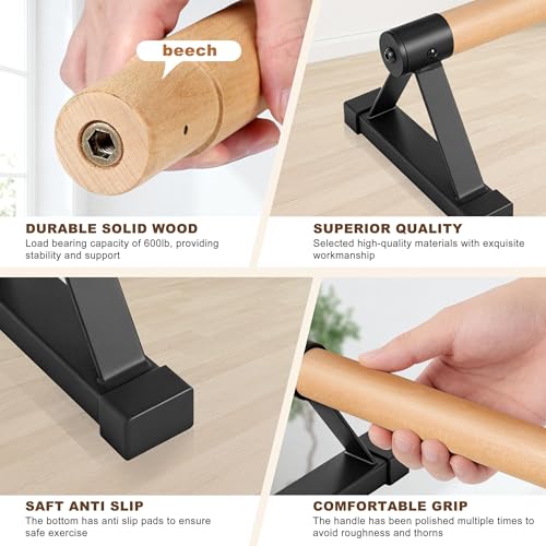 Wood Push Up Bars Parallettes Bars with Rubber Feet, Anti-slip Handstand Bars for Calisthenics, Equipment for Home, Push Up Handles for Floor, Handstand Push Up Handles, Support 600 LB