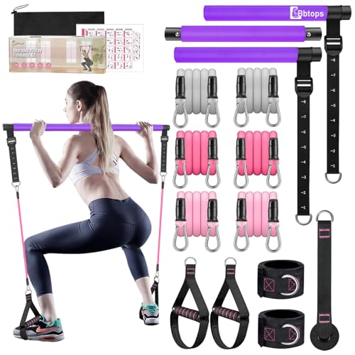 Pilates Bar Kit with Resistance Bands,Pilates Bar with Stackable Bands Workout Equipment for Legs,Hip,Waist and Arm,Exercise Fitness Equipment for Women & Men Home Gym Yoga Pilates - color: Dark Purple