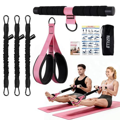 Multifunction Pedal Resistance Band with Handle, 3 Tube Adjustable 30/40/50LB Foot Pedal Puller Resistance Bands with Poster, Extended Length Tension Rope for Men Women Full Body Workout Home Gym