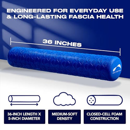 MELT Method 36 Inch Soft Foam Roller for Physical Therapy and Exercise Recovery - FasciaTherapy Technology - Low Density Exercise Foam Roller for Full Body Gentle Compression - Blue