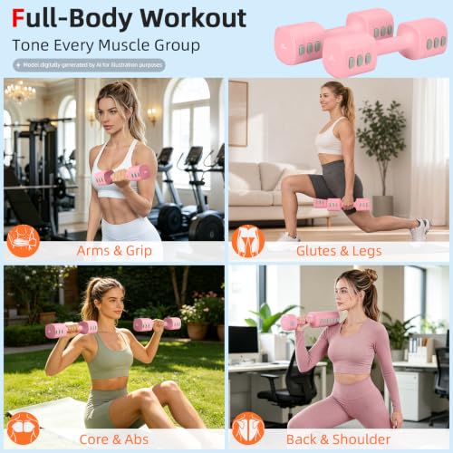 Abahub 2 in 1 Kettlebell & Dumbbell Set, Adjustable Dumbbell for Home Gym - color: Pink