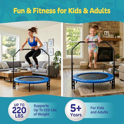 Machrus Upper Bounce Mini Rebounder Trampoline for Adults and Kids, Exercise, Indoor Fitness, Foldable Round Jumping Exerciser, Supports up to 220 lbs