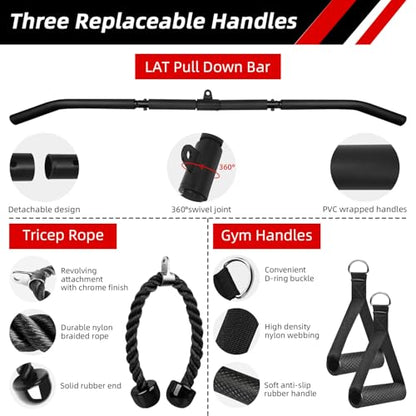 LFJ LAT Pull Down and Lift Weight Pulley System Cable Machine Pulley Attachment for Triceps Pull Down, Biceps Curl, Back, Forearm, Shoulder Home Gym Equipment - style: Set with Adjustable Bar
