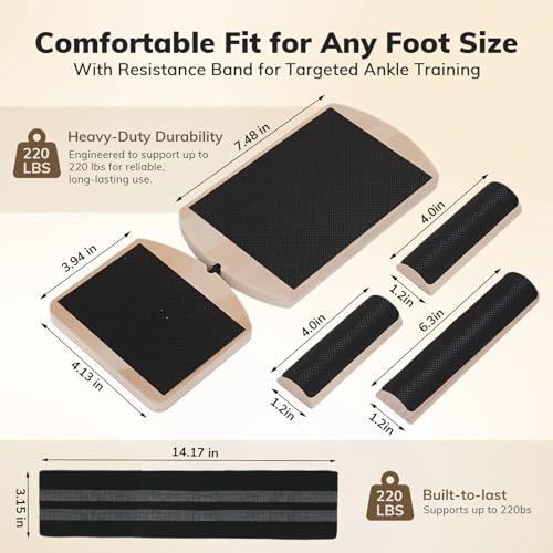 Balance Board Ankle Balance Trainer(with Resistance Band), Slant Board for Calf Stretching&Ankle Strengthener, Multi-Function Axis Board for Stability, Physical Therapy, Injury Recovery&Home Fitness