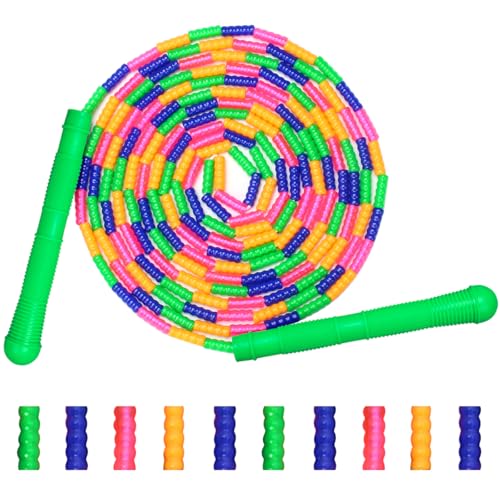 16 FT Long Jump Rope(1 PACK), Double Dutch Jump Ropes, Soft Beaded Skipping for Kids Adults, Plastic Segmented Long Enough for 4-5 Jumpers - color: Green