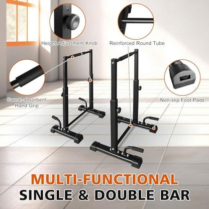 Adjustable Dip Station - 1200 Lbs Capacity Multi-Functional Workout Bar with 6 Height Levels (36.6"-46") for Home Gym Fitness Training, Pull Ups, Dips & Bodyweight Exercises, Black