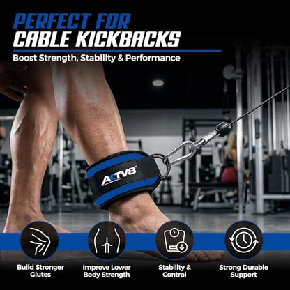 Ankle Straps for Cable Machine – Single or Pair 9mm Padded Neoprene Ankle Cuffs with Heavy Duty Dual D-Rings for Secure Glute Kickbacks, Hip Abductions, Cable Leg Curls & Lower Body Workouts