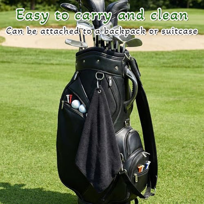 2 Pack Black Golf Towel with Carabiner Clip 12" X 12" Microfiber Waffle Pattern GolfRag GolfTowel with Clip for Cleaning GolfBall Club Putter Iron for Golf Bag Trolly Belt Loop