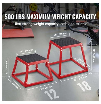 Plyometric Jump Box 12 Inch - Steel Plyometric Box for Fitness, Agility Training - Home Gym Exercise Step Platform - Strength & Conditioning - Red