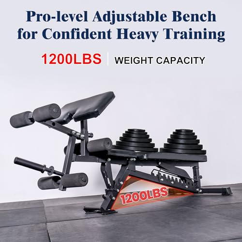 Adjustable Weight Bench, Adjustable Flat Incline Decline Home Gym Bench, Heavy-Duty 12-Gauge Steel Frame with Leg Extension and Preacher Pad for Small Space Apartment Room
