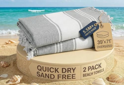 LANE LINEN Beach Towel, 2 Pack Beach Towels Oversized, 39"x71", XL - Alloy - color: 17: Alloy, size: Pack of 2