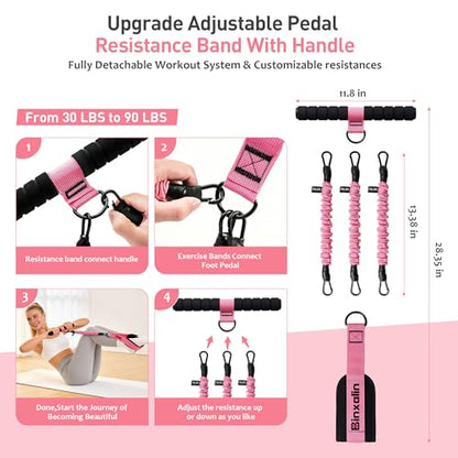 Upgraded Multifunction Pedal Resistance Band with Handle, 3 Tube Adjustable Resistance Bands for Abdomen, Waist, Arm, Core/ABS, Leg Workout Sit Up Exercise Equipment for Women