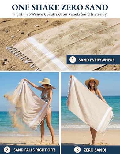 LANE LINEN Beach Towel 4 Pack, Oversized Beach Towels for Adults - Beige - color: 02: Beige, size: Pack of 4
