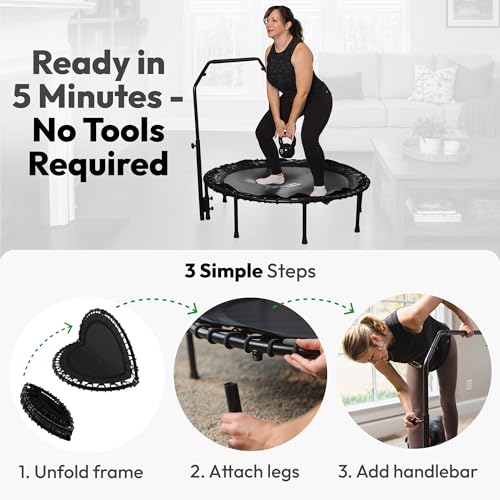 Rebounder Trampoline for Adults with Bar and Elastic Bands, 450/550 lbs Mini Trampoline for Adults, Exercise Trampolines, Rebounders with Adjustable Handle, Indoor/Outdoor 40/48 in