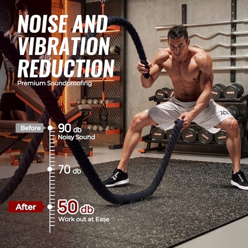 SUPERJARE 0.79'' Extra-Thick Exercise Equipment Mats, 12 Pcs 48 Sq Ft Rubber Top Floor Tiles with High Density EVA Foam, Interlocking Gym Flooring for Home Gym, Workout Mat, Black/Grey