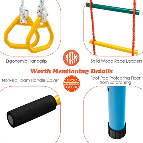 GLACER 7-in-1 Indoor Adventure Playground with Steel Frame, Monkey Bars & Gym Rings for Kids Aged 3+, Solid Wall Set up - style: 7 In 1
