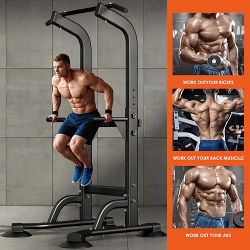 SogesPower Power Tower Dip Station Pull Up Bar for Home Gym Adjustable Height Strength Training Workout Equipment,Pull Up Bar Station