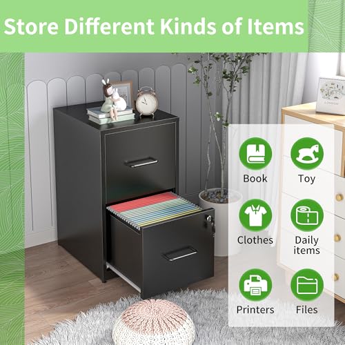 Metal File Cabinet with Drawer Heavy Duty Locking File Cabinets - color: Black, size: 25.6"H-2 drawers
