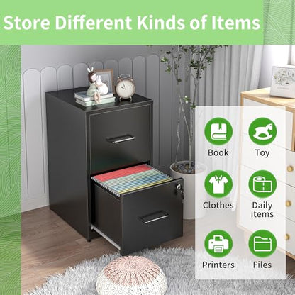 Metal File Cabinet with Drawer Heavy Duty Locking File Cabinets - color: Black, size: 25.6"H-2 drawers