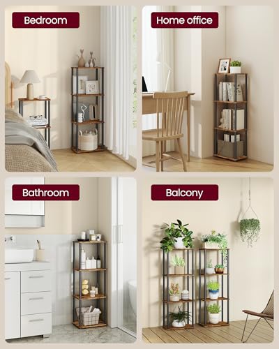 VASAGLE 4-Tier Shelf, Storage Shelves, Bookcase with Shelves, Living Room - color: Rustic Brown + Ink Black, size: 4 Tiers (15"W)