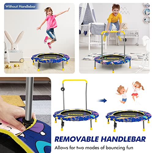 INFANS 36" Foldable Mini Trampoline with Bluetooth Audio LED Lights Detachable Handrail, Small Trampoline for Kids Exercise Indoor Outdoor Toddlers Max Load 220 LBS (Music Lights Trampoline)