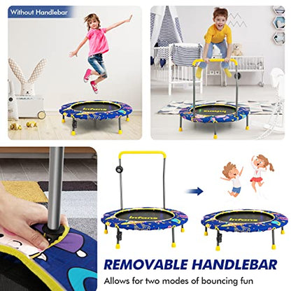 INFANS 36" Foldable Mini Trampoline with Bluetooth Audio LED Lights Detachable Handrail, Small Trampoline for Kids Exercise Indoor Outdoor Toddlers Max Load 220 LBS (Music Lights Trampoline)