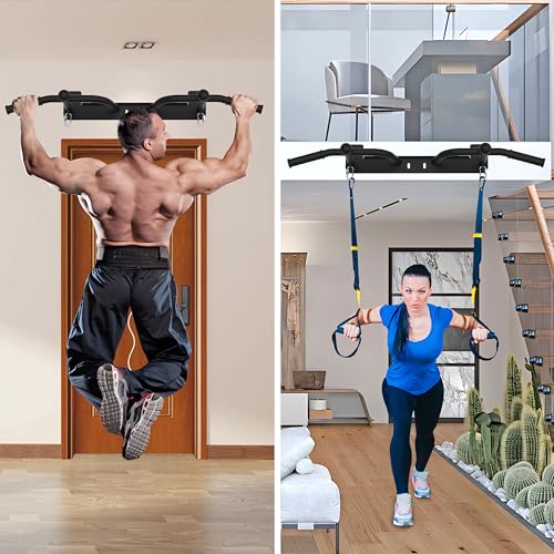 Wall Mounted Pull Up Bar - Heavy Duty Chin Up Bar, Pull-Up Bar for Garage, Joist, Wall Mount - Multifunctional Fitness Bar, Supports up to 600 Lbs - color: Black