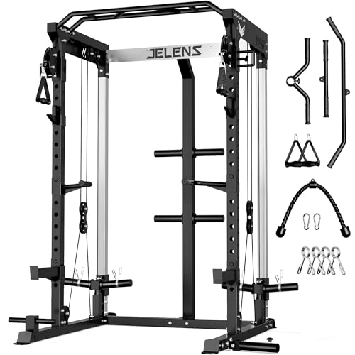 C21 Power Cage, 2000LBS Multi-Function Power Rack with Independent Dual Pulley System, All-in-One Squat Rack for Cable Crossover, Home Gym Workout Machine