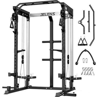 C21 Power Cage, 2000LBS Multi-Function Power Rack with Independent Dual Pulley System, All-in-One Squat Rack for Cable Crossover, Home Gym Workout Machine