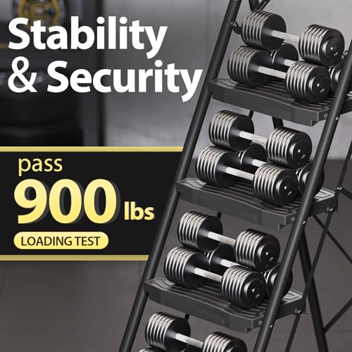 KINGRACK 4 Step Ladder with Tool Platform, Sturdy Step Stool, Anti-Slip Wide Pedals, Handrail, Foldable Step Ladder, Pass 900LBS Testing, Multi-Use for Home, Garage, Garden, Painting, Black - size: 4-step with tool tray and handrail