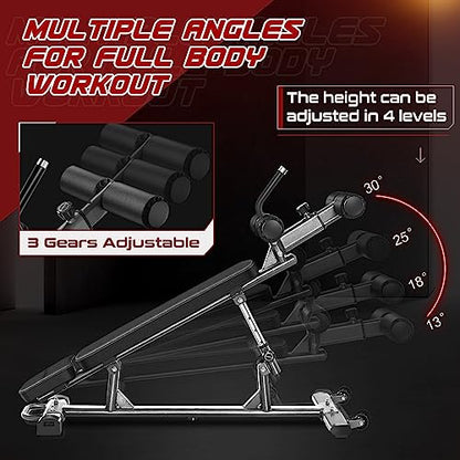 BODY RHYTHM Professional Sit-Up Bench with 4 Adjustable Heights and Reverse Crunch Handle, Adjustable Weight Bench and Flat, Incline & Decline Bench Press, Great Strength Training Slant Bench and Ab &