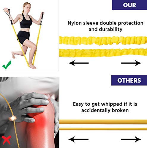 Resistance Band Kit with Heavy Duty Protective Sleeves for Safe Workout and Soft Anti-Slip Foam Handle, Door Anchor, Ankle Strap for Men and Women Stackable