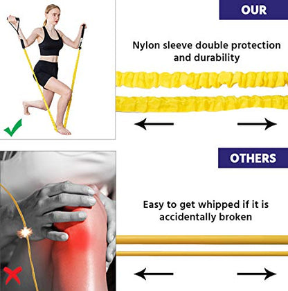Resistance Band Kit with Heavy Duty Protective Sleeves for Safe Workout and Soft Anti-Slip Foam Handle, Door Anchor, Ankle Strap for Men and Women Stackable
