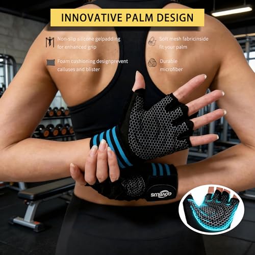 Weightlifting Workout Gloves with 14" Wrist Support - Padded Full Palm Protection Gym Gloves for Men & Women, Anti-Slip Fingerless Exercise Gloves for Weight Lifting, Training, Deadlifts - size: Medium