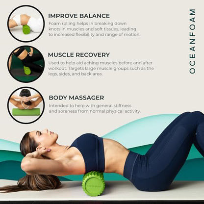 Tidal Roller - Algae Green - Muscle Massage Foam Roller for Back Pain & Stretching - Firm and Ergonomic Wide Wave Textured - Yoga, Athletics, & Wellness - Full Size, 20" x 5" - color: Algae Green
