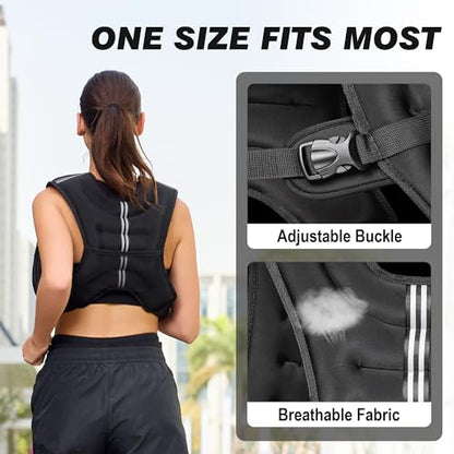 Weighted Vest for Men Women, No-Bounce 6LB 8LB 12LB 16LB 20LB 25LB 30LB Weights Vest with Adjustable Buckles & Reflective Stripes | Weight Vest for Walking Running Hiking Workout - color: 20lbs