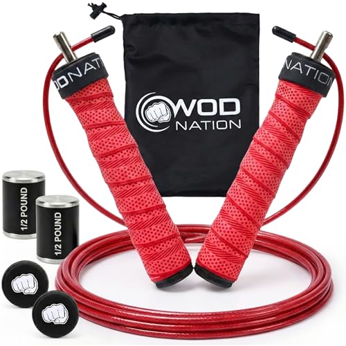 Weighted Jump Rope for Men & Women, 1LB Adjustable Heavy Speed Rope with Removable Handle Weights, Dual Cables for Cross Training, Boxing, Cardio & Home Workouts Durable Adult Fitness Jump Rope - Red